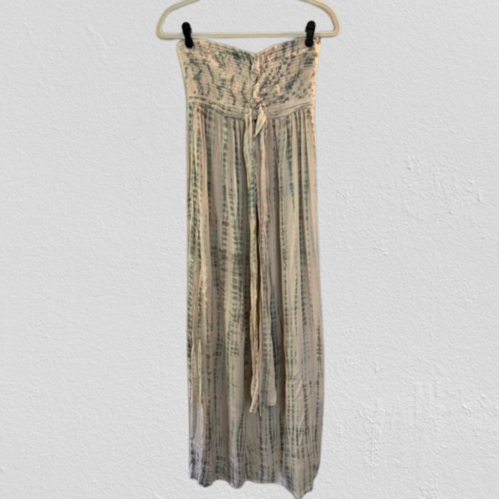 Lani Lau Hawaii Teal Off White Tie Dye Strapless Tie Front Dress Women's M/L